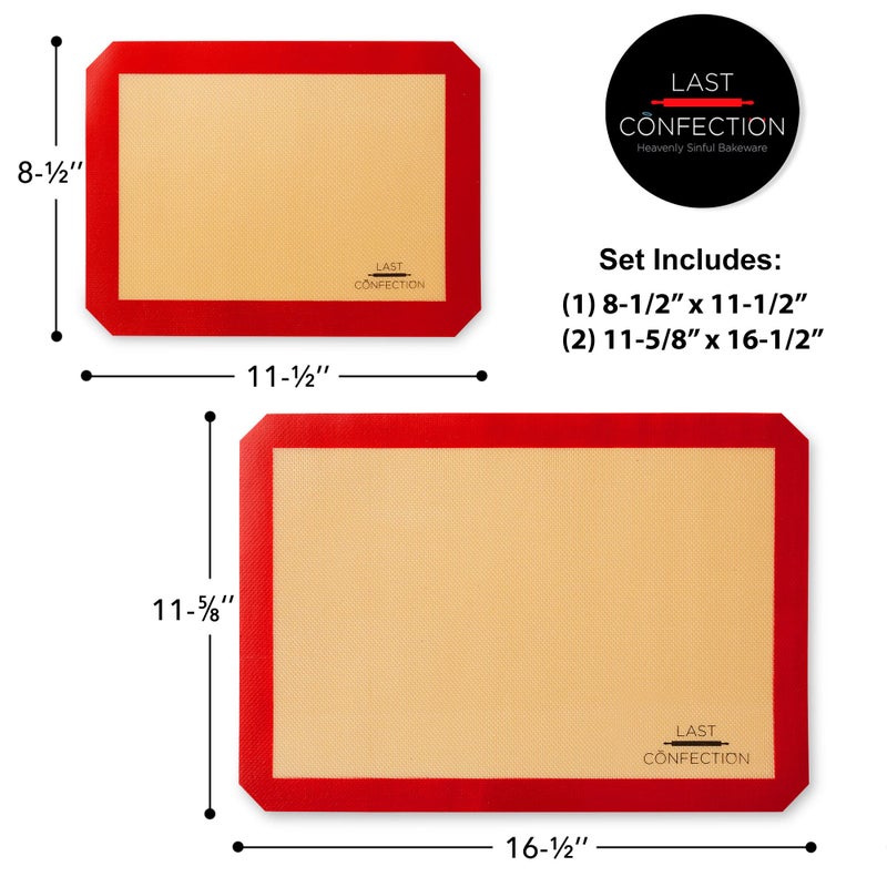 Last Confection Silicone Baking Mat - Set of 3 Non-Stick Professional Food Safe Tray Pan Liners - 2 Half Sheet (11-5/8" x 16-1/2") 1 Quarter Sheet (8-1/2" x 11-1/2") - Image 3